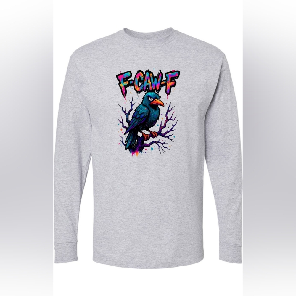 Gray Long Sleeve Shirt with Colorful F-CAW-F Bird Graphic